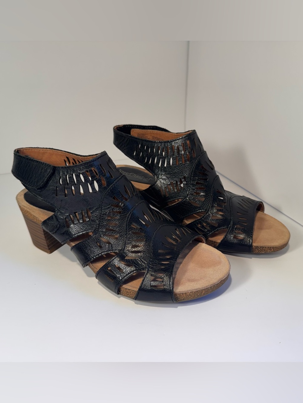 Josef Seibel Leather Cutout Comfort Sandals Black EU 39 US 8.5